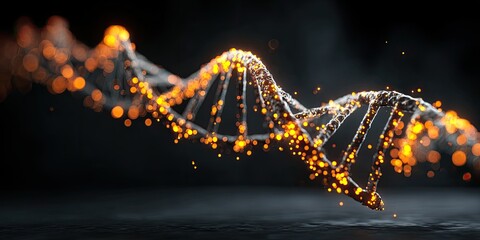 DNA spiral with glowing particles
