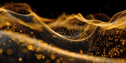 Abstract gold particles flowing over a dark background