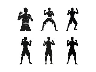 Flat vector silhouette of a male fighter designed for combat sport or martial arts team logo