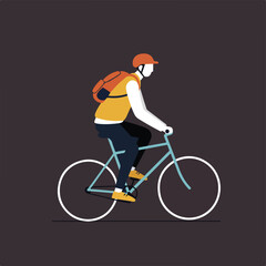 Naklejka premium Illustration of a cyclist wearing a helmet and backpack riding a bicycle against a dark background.