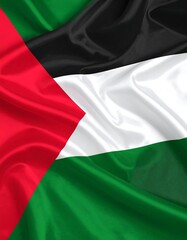 Obraz premium Draped fabric rendering of a flag with three horizontal bands of red, white, and green, and a black triangle on the hoist