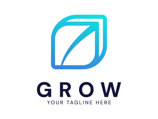 Modern grow Business with overlapping curved arrow in outline leaf logo vector design concept. Growth logotype symbol for digital finance, ui, technology, investment, business, website, financial tech
