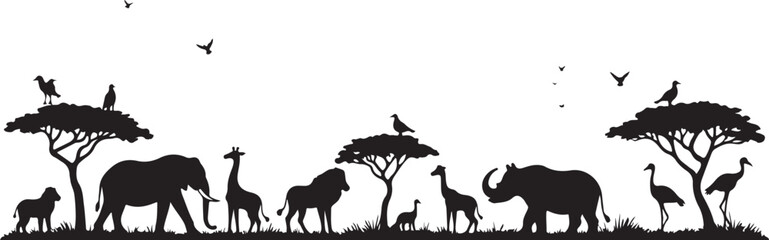 Desert safari with camel silhouettes walking on a sandy dune during sunset