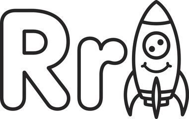 Letter r rocket coloring page for kids alphabet learning fun