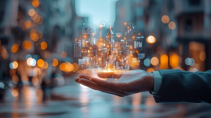 Innovative technology cityscape urban environment digital art futuristic perspective modern conceptual visualization