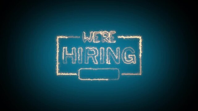 We Are Hiring Neon Text Animation. Glowing neon “We Are Hiring” text animation, perfect for job vacancy announcements, recruitment ads, career opportunity videos,