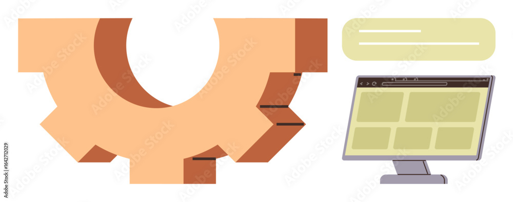 Poster gear design with digital screen layout symbolizing technology, automation, and workflows. ideal for 