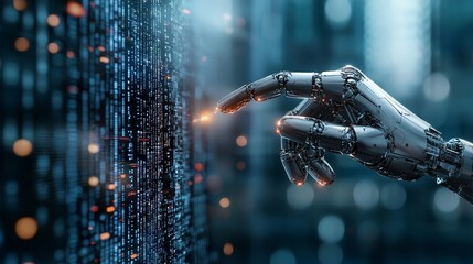 Robotic interaction with digital data futuristic environment visual content technology concept