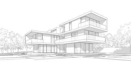 Modern house architecture design blueprint sketch for architectural firm