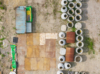 Aerial View Storage Yard Concrete Rings and Metal Plates