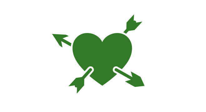 green heart pierced by arrows love passion and romance icon