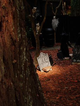 Decorative Halloween Graveyard Scene With Eerie Elements