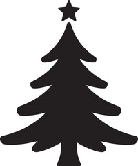 Fototapeta premium Classic Christmas tree silhouette with star on top simple vector icon design black color silhouette on white background