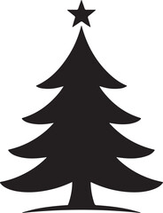 Classic Christmas tree silhouette with star on top simple vector icon design black color silhouette on white background