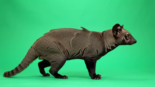 Common Palm Civet (Paradoxurus hermaphroditus) in Profile on Green Screen Background, Isolated Studio Shot