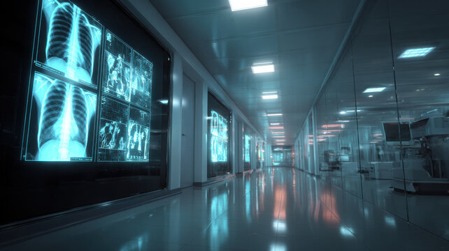AI analyzing X-ray images in futuristic hospital  - Powered by Adobe