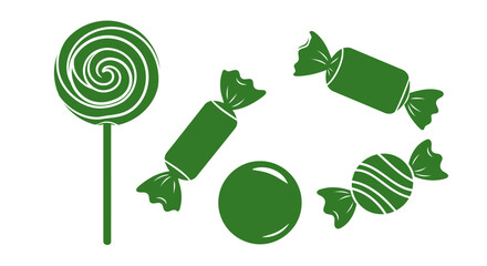 sweet treats green candy lollipop and wrapped candies for festive designs