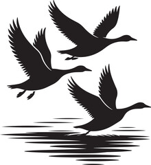 Flying geese silhouette vector graphic design near water illustration black color silhouette on white background