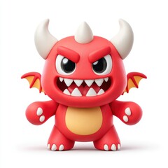 Fototapeta premium Playful 3D Cartoon with Red Skin, Wings, and Spiky Tail for Halloween Fun Isolated on White Background