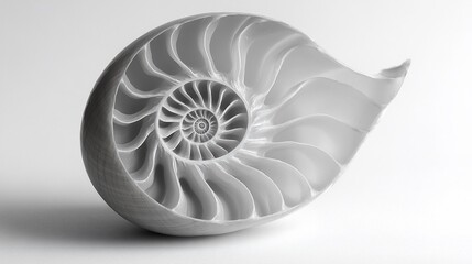 Obraz premium Serene Nautilus Shell Cross-Section Revealing Intricate Chambered Structure