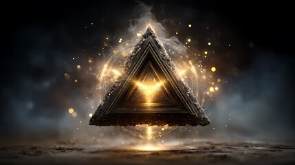 Pattern of layered gold triangles in a fractal-like repetition over black silk, creating depth and dimension