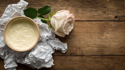 Creamy Rose on Wooden Table
