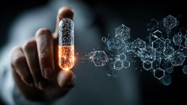 Drug discovery AI accelerating identification of new therapeutic compounds through machine learning and data analysis.