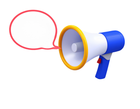 3D Digital Announcement Megaphone with Floating Speech Bubble, Transparent Background