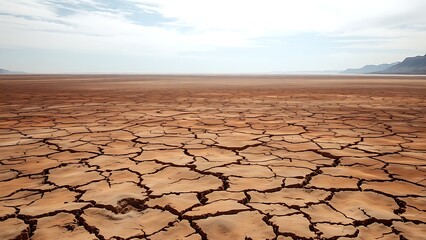A cracked desert basin with grid lines, representing sudden ecological collapse.