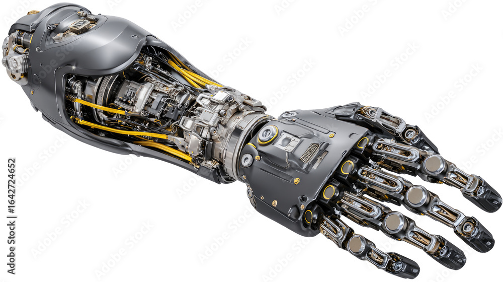 Poster a futuristic robotic hand showcasing advanced technology and intricate mechanics. ideal for themes r