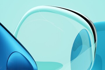 Abstract 3D shapes in smooth blue and turquoise glass forms