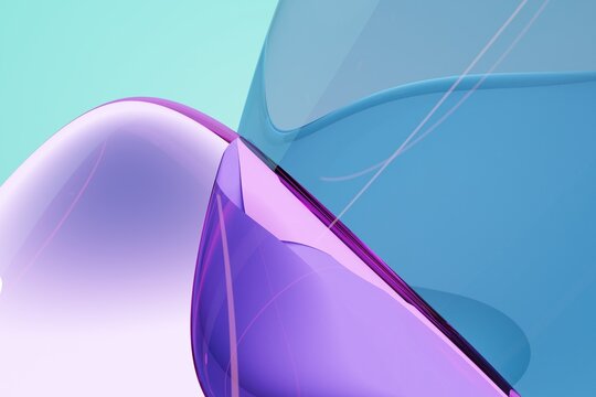 Abstract 3D shapes in smooth blue and turquoise glass forms