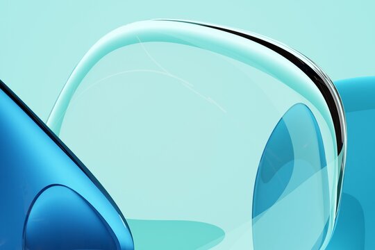 Abstract 3D shapes in smooth blue and turquoise glass forms
