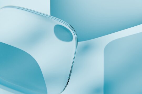 Abstract 3D shapes in smooth blue and turquoise glass forms