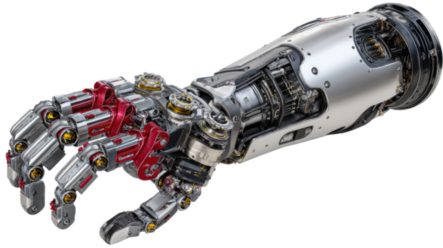 A detailed close-up of a robotic prosthetic hand, showcasing advanced mechanics and intricate designs. This image highlights the blend of technology and human innovation.