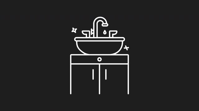 Bathroom basin white line animation. Bathroom basin icon features a sleek minimalistic line drawing of a sink cabinet. Great for interior design and plumbing graphics.