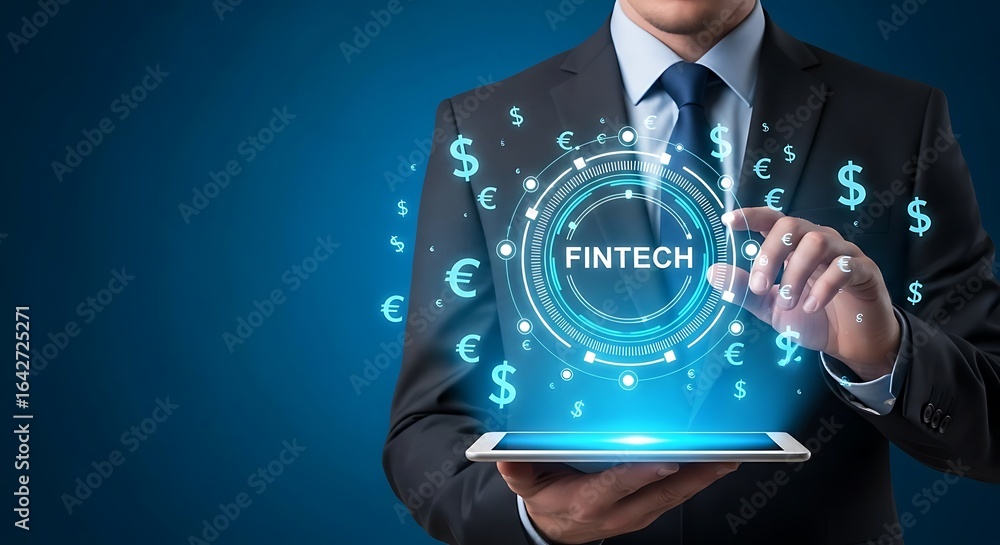Aufkleber a businessman interacts with a digital interface displaying the word 