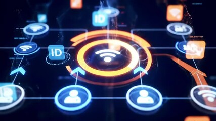 Abstract digital interface showcasing interconnected icons representing communication and technology - Powered by Adobe