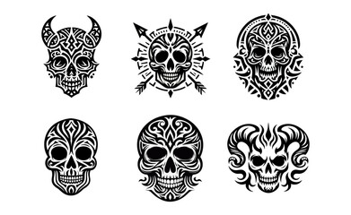 Skull Tattoo Set: Ornamental Tribal Designs