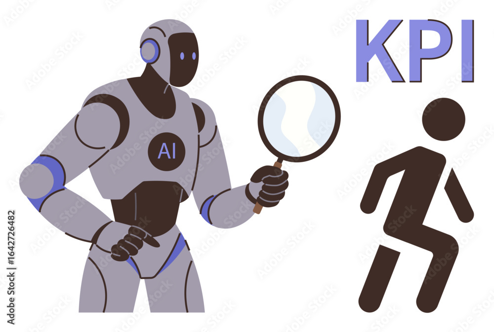 Aufkleber ai robot analyzing a person symbol using a magnifying glass beside big kpi text. ideal for performan