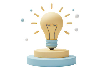 青と黄色の背景に浮かぶアイデア電球の創造的な3Dレンダリング