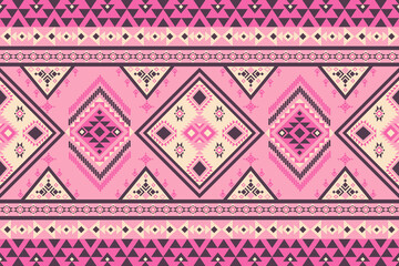 Pink and cream ethnic boho seamless pattern. Native American, Navajo pattern, tribal vector texture. Aztec ornament. Design for black ground Capet , curtains, blankets, Use in design for clothing.