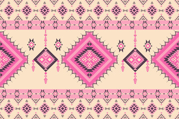 Pink and cream ethnic boho seamless pattern. Native American, Navajo pattern, tribal vector texture. Aztec ornament. Design for black ground Capet , curtains, blankets, Use in design for clothing.