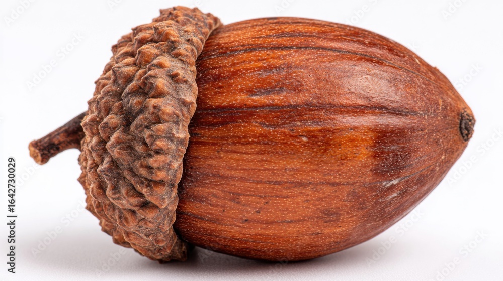 Poster a detailed view of a single acorn highlighting its smooth, polished surface and intricate cap. the a