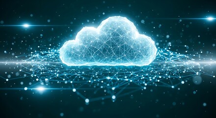 A glowing cloud formed from interconnected lines, representing a digital network and data storage.