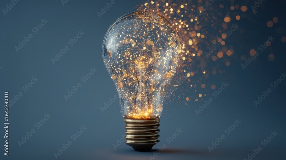 Poster bright light bulb with a spark of light representing innovation and creativity illuminating ideas in