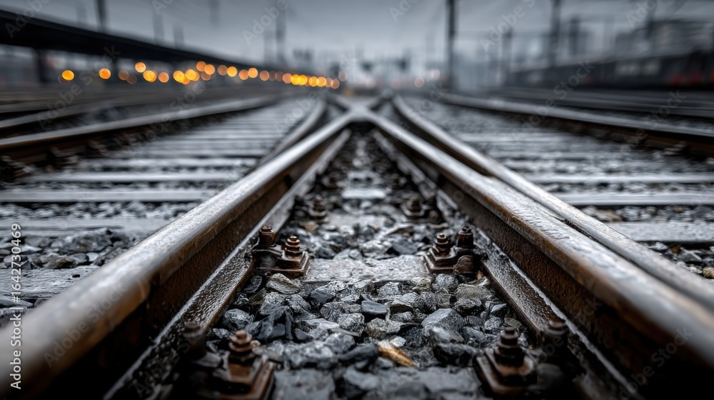 Poster train tracks with a blur of motion illustrating the concept of parallel execution and the speed of r
