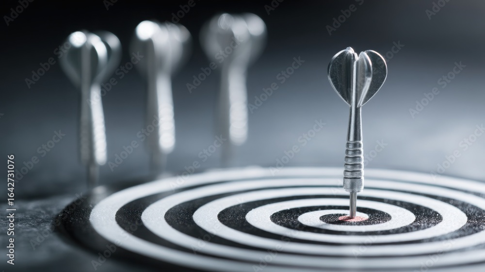 Poster dart successfully hitting the demonstrating effective strategy and outcome-led action in competitive