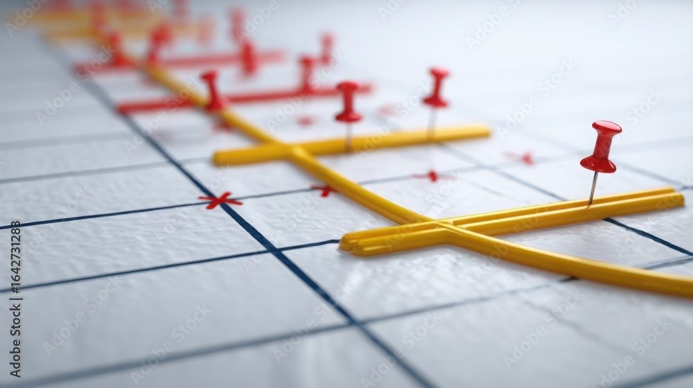 Poster game board with pins and pieces representing strategic roadmap viewer icon concept for long-term exe