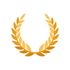 Golden laurel wreath award symbol on black background